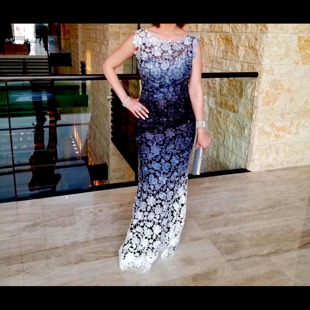Ombré blue white lace dress with silver beads